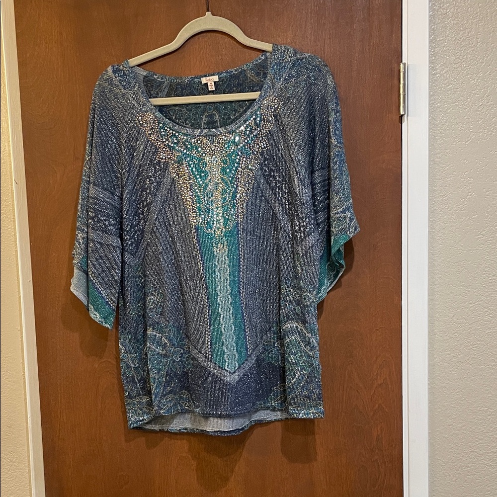 Reba Teal and Blue Beaded Blouse
